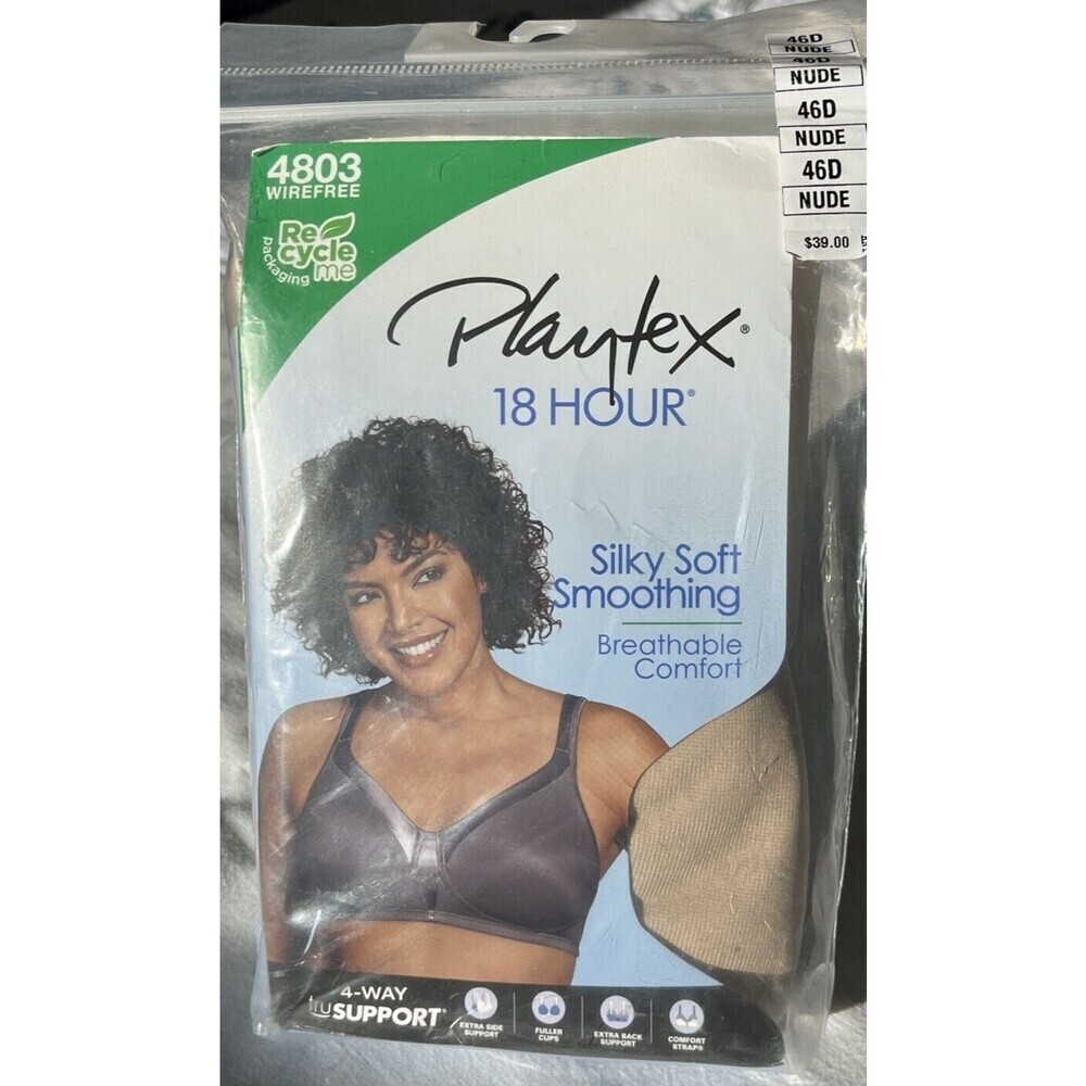 Playtex 18 Hour Silky Soft Smoothing Bra 4803 Nude Size 46D NEW (open)